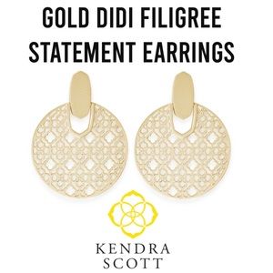 KENDRA SCOTT NWOT GOLD DIDI FILIGREE STATEMENT EARRINGS SOLD OUT BESTSELLER DISC